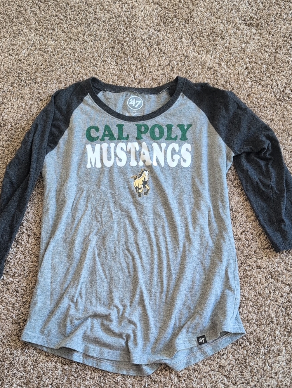 47 Cal Poly Mustangs Gray & Black Raglan Long Sleeve Tee